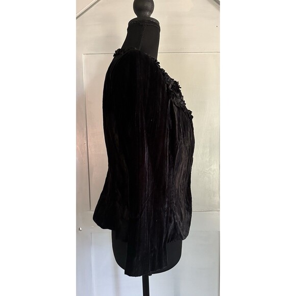 VTG Clues Collection Black Velvet Edwardian Victorian Ruffle Cropped Jacket Sz 6 - Picture 4 of 12